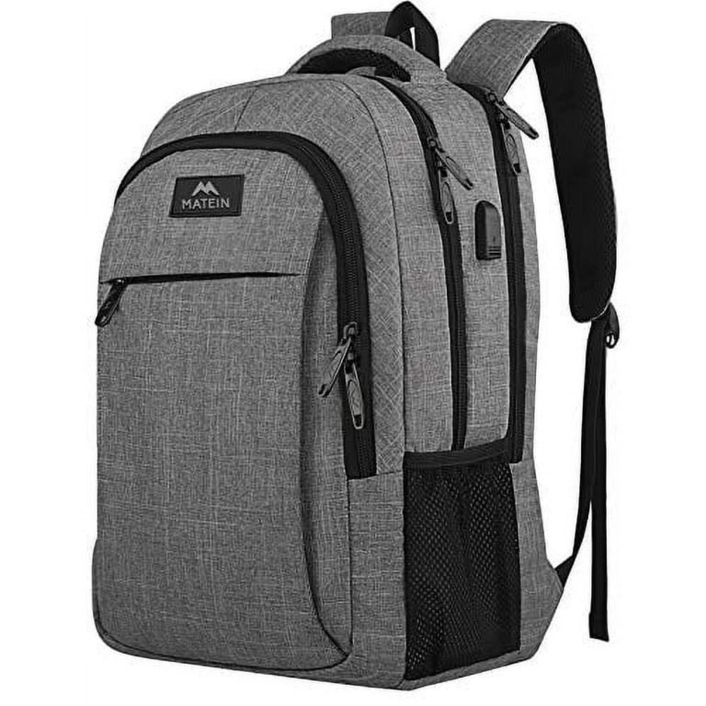 Matein Travel Laptop Backpack Gray USB Charging Port Business School Bag 18"x12"
